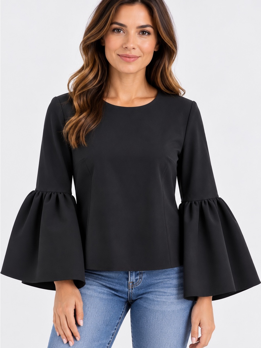 Roksanda Ilincic Black Bell-Sleeve Long Sleeve Top